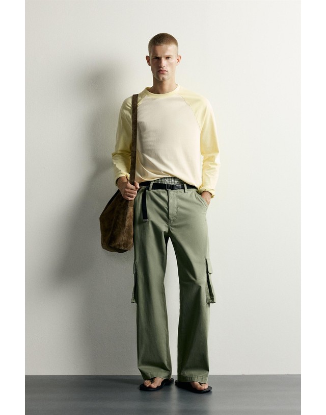 자라 자라 컬러블록 라운드넥 래글런 긴팔 티셔츠 5584/313/513 APPLE GREEN 노랑 착용컷