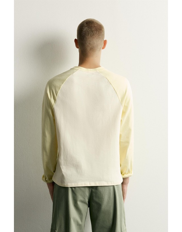 자라 자라 컬러블록 라운드넥 래글런 긴팔 티셔츠 5584/313/513 APPLE GREEN 노랑 착용컷