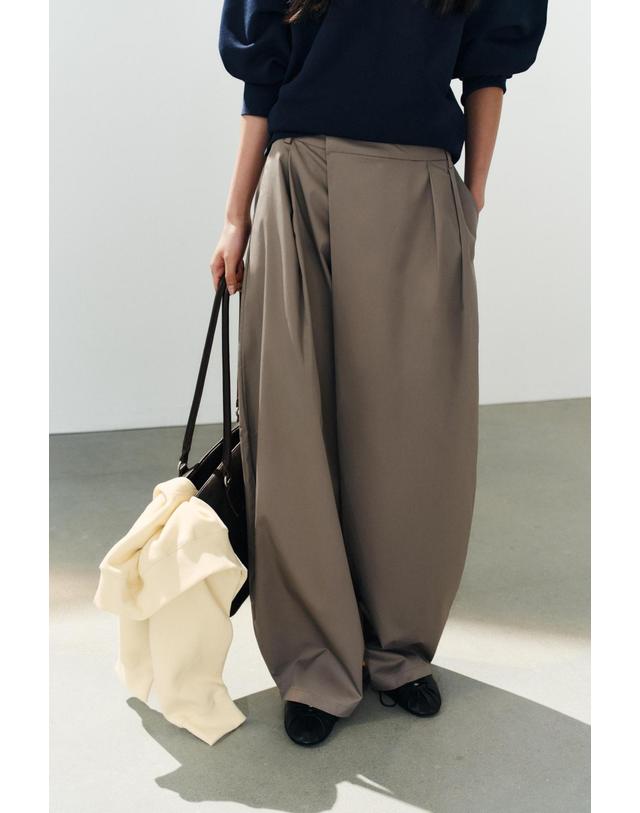 자라 자라 비대칭 플리츠 와이드 팬츠 1255/538/832 TAUPE GREY 그레이 착용컷