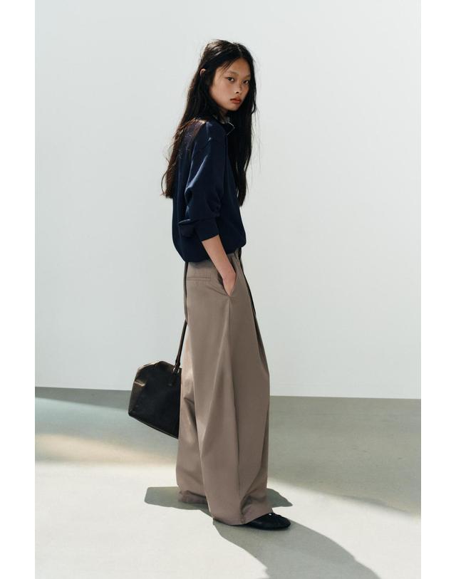자라 자라 비대칭 플리츠 와이드 팬츠 1255/538/832 TAUPE GREY 그레이 착용컷