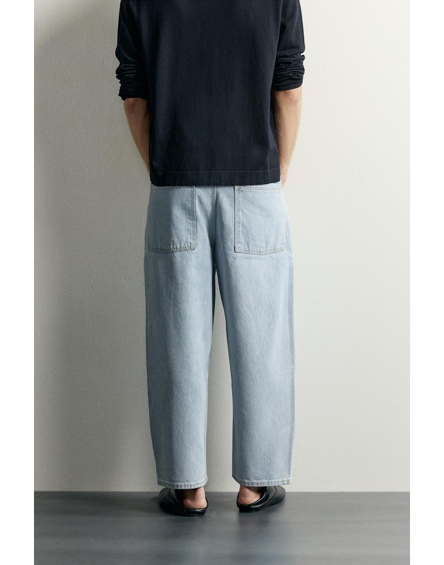 자라 자라 테이퍼드 와이드 크롭 청바지 9794/360/406 LIGHT BLUE 블루 착용컷