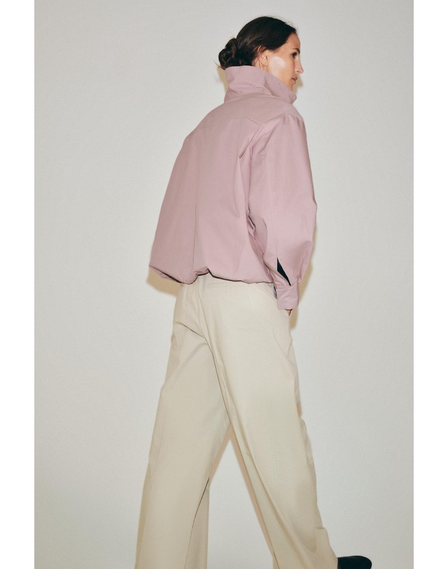자라 자라 스탠드 칼라 버블 헴 코튼 집업 자켓 7046/436/677 DUSTY MAUVE 핑크 착용컷