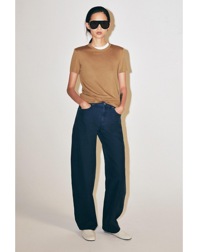 자라 자라 레귤러핏 라운드넥 반팔 티셔츠 3431/633/703 OCHRE 카멜 착용컷