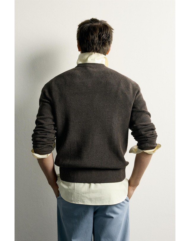 자라 자라 펄 니트 레귤러핏 라운드넥 스웨터 3284/341/724 BROWN MARL 초콜릿 착용컷