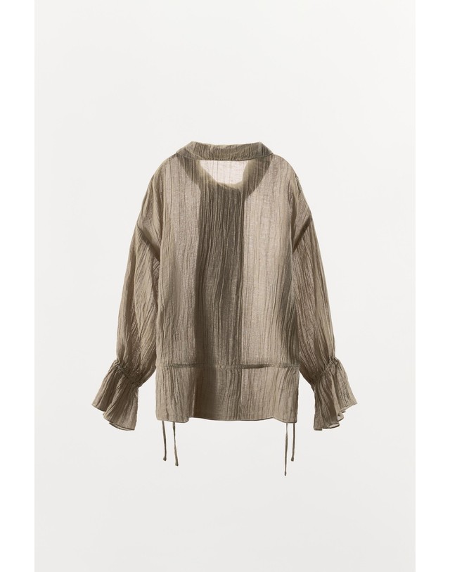 자라 자라 린넨 블렌드 타이 긴팔 셔츠 0392/705/737 BROWN / TAUPE 베이지 착용컷