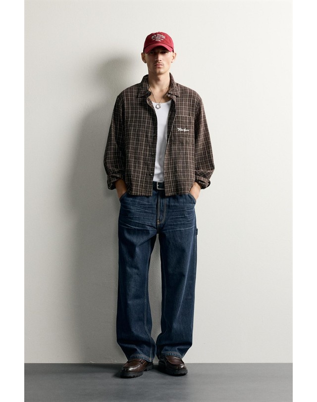자라 자라 박시핏 체크 자수 긴팔 셔츠 0524/300/700 BROWN 초콜릿 착용컷