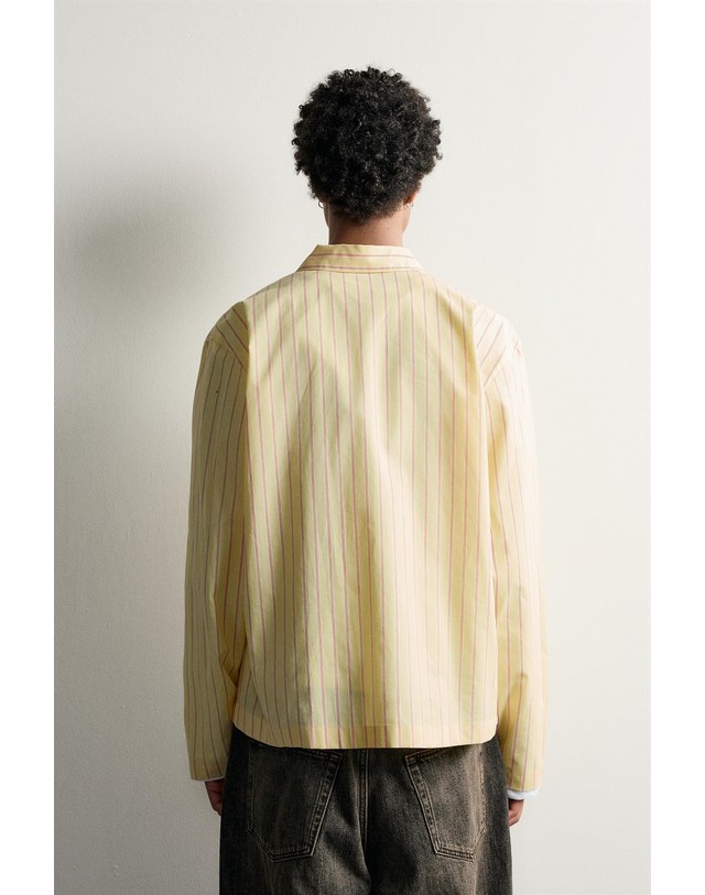 자라 자라 스트라이프 슬로건 박시핏 긴팔 셔츠 6085/340/300 YELLOW 노랑 착용컷