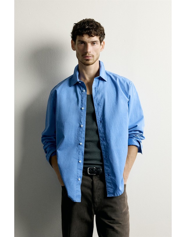 자라 자라 워시드 릴렉스핏 긴팔 셔츠 6887/303/428 FADED BLUE 블루 착용컷