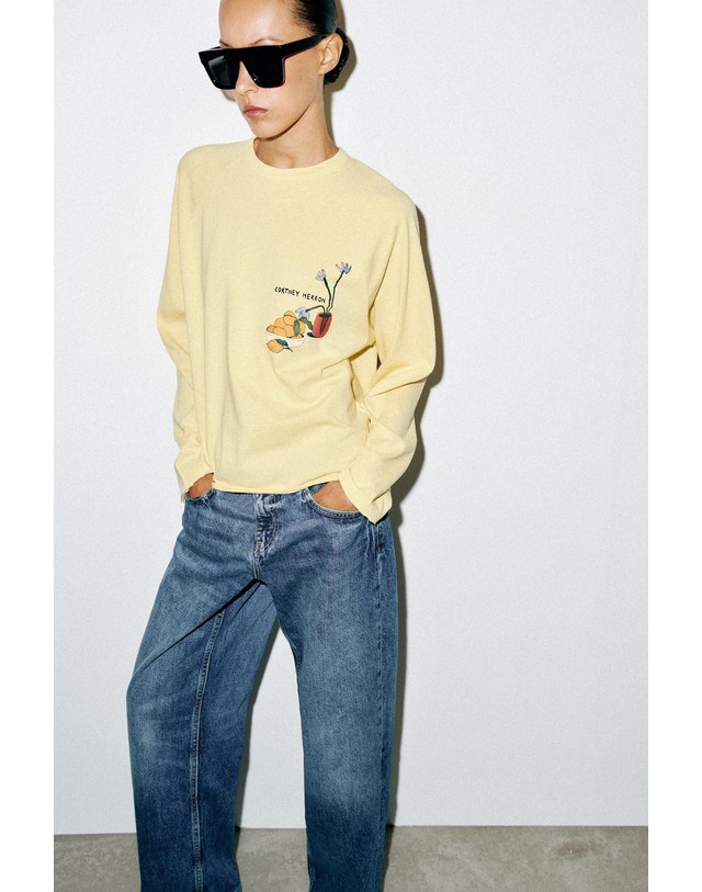 자라 자라 그래픽 래글런 슬리브 티셔츠 1277/101/522 LEMON 노랑 착용컷