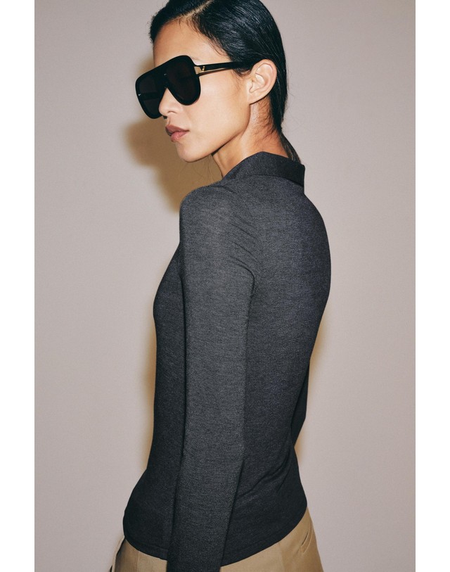 자라 자라 라펠넥 버튼 긴팔 탑 1058/803/803 GREY MARL 그레이 착용컷