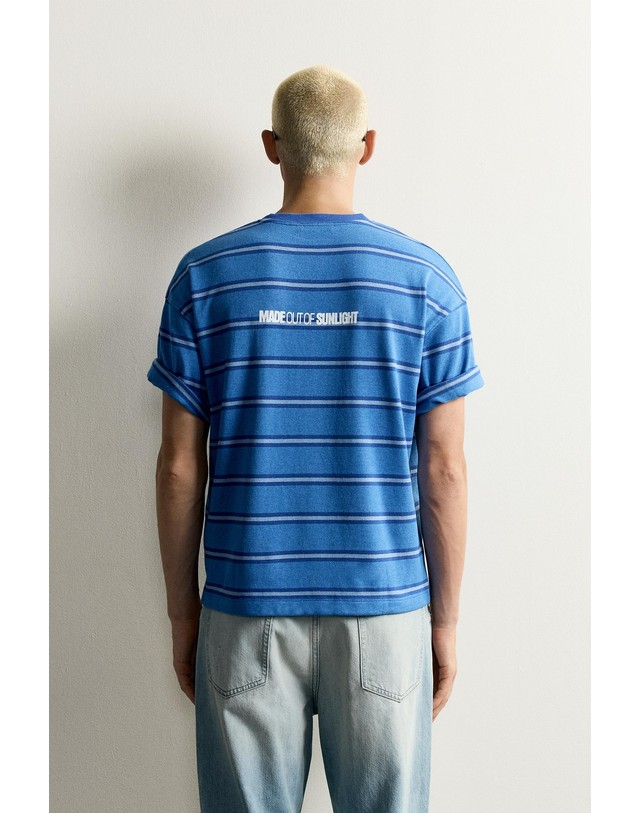 자라 자라 스트라이프 자카드 라운드넥 반팔 티셔츠 1165/308/200 BLUE / INDIGO 블루 착용컷