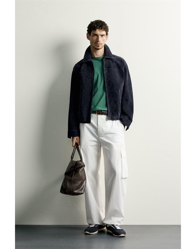 자라 자라 레귤러핏 스웨이드 레더 집업 자켓 3833/430/401 NAVY BLUE 네이비 착용컷