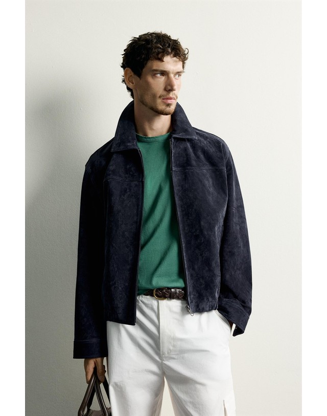 자라 자라 레귤러핏 스웨이드 레더 집업 자켓 3833/430/401 NAVY BLUE 네이비 착용컷