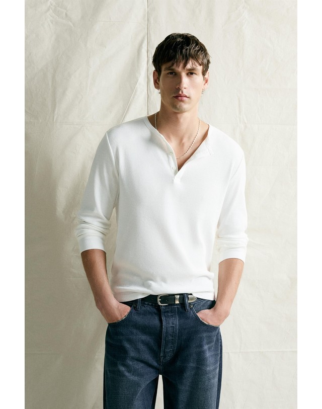자라 자라 코튼 린넨 헨리넥 긴팔 티셔츠 8054/344/250 WHITE 화이트 착용컷