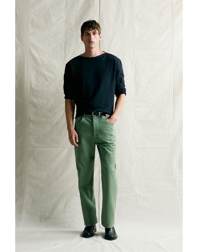 자라 자라 릴렉스핏 스트레이트 데님 팬츠 1171/300/527 MID-GREEN 그린 착용컷
