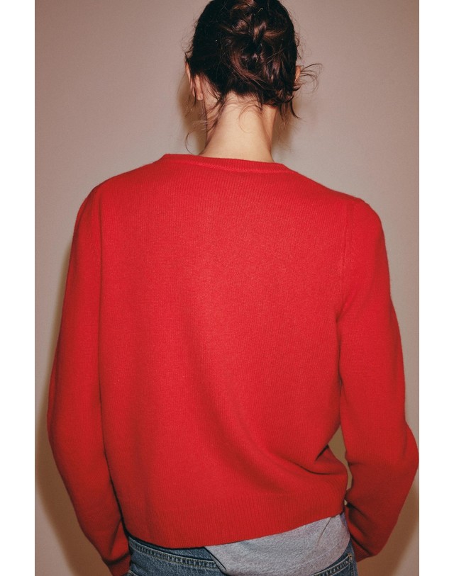 자라 자라 캐시미어 울 라운드넥 버튼 가디건 6771/114/649 RED / CORAL 레드 착용컷