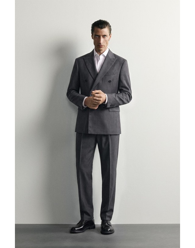 자라 자라 울 스트라이프 수트 블레이저 6420/207/055 GREY / BLUE 그레이 착용컷