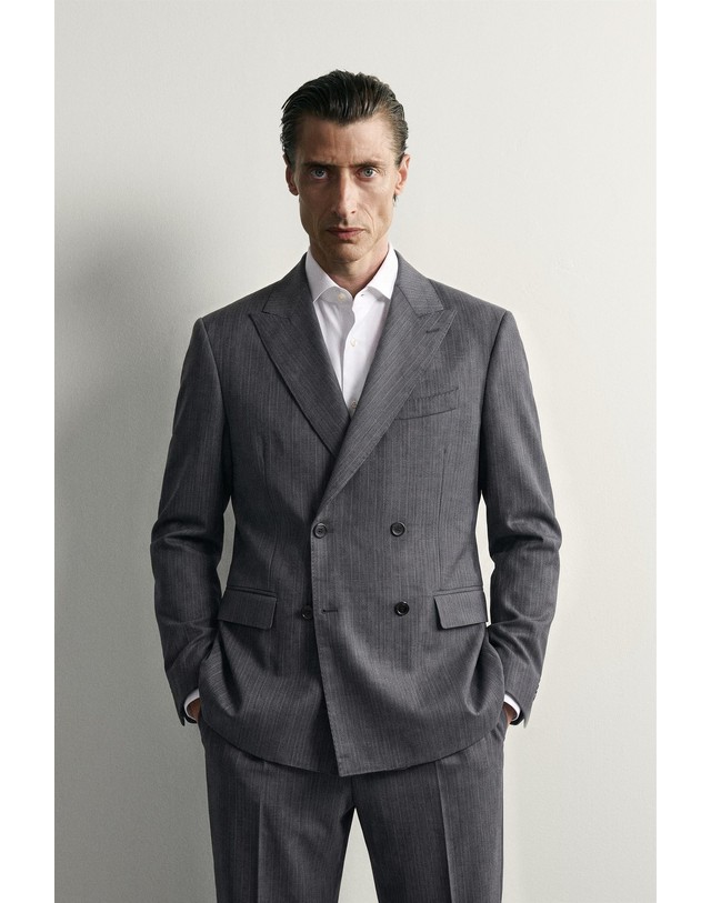 자라 자라 울 스트라이프 수트 블레이저 6420/207/055 GREY / BLUE 그레이 착용컷