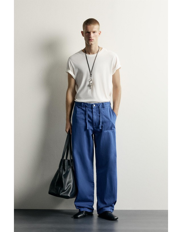 자라 자라 릴렉스핏 스트레이트 드로스트링 팬츠 8727/304/420 BLUISH 블루 착용컷