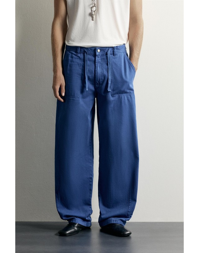 자라 자라 릴렉스핏 스트레이트 드로스트링 팬츠 8727/304/420 BLUISH 블루 착용컷