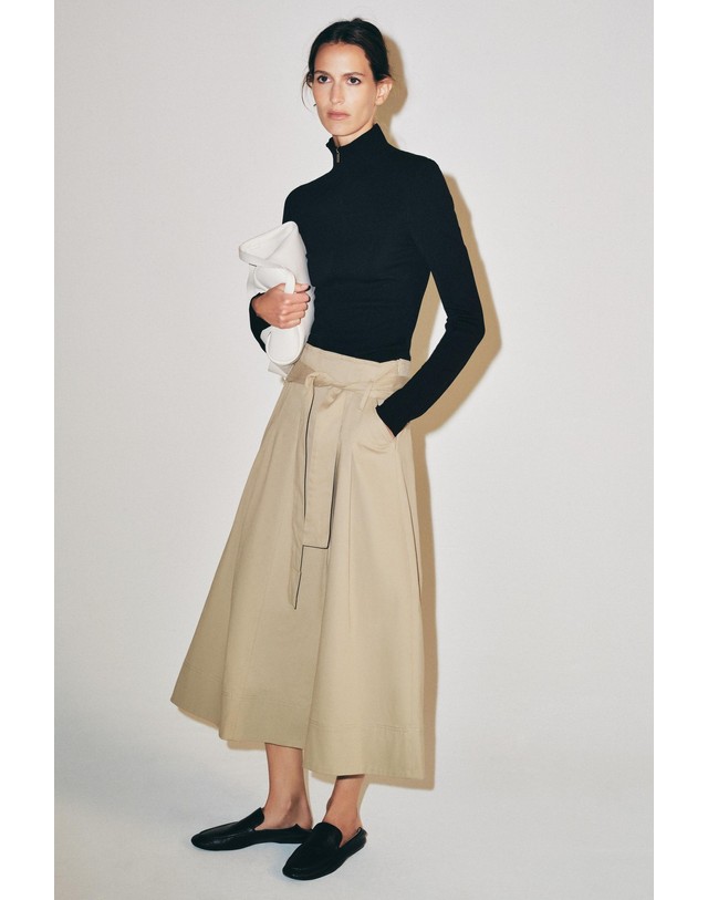 자라 자라 A라인 벨트 미디 스커트 2507/246/704 CAMEL 카멜 착용컷
