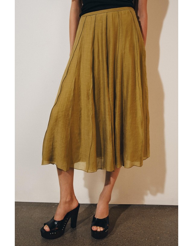 자라 자라 A라인 미디 플로잉 스커트 2560/209/515 OLIVE GREEN 카키 착용컷