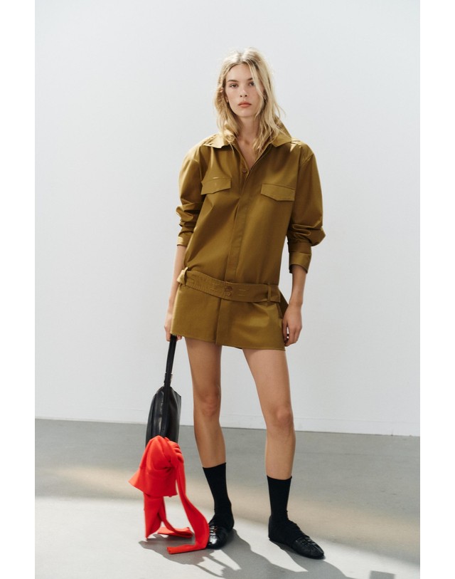 자라 자라 하이넥 벨트 미니 원피스 7864/166/505 KHAKI 카키 착용컷