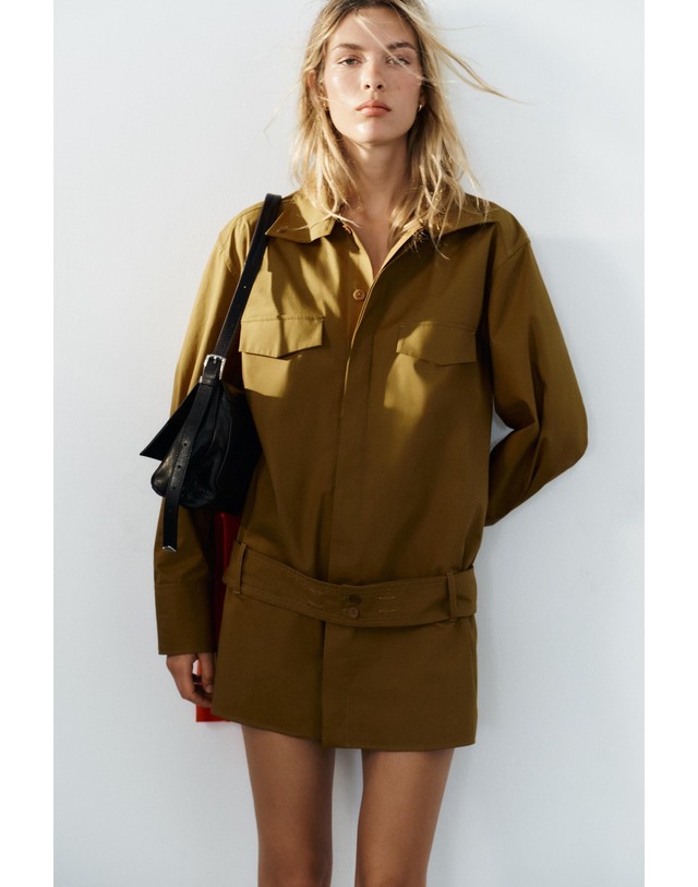 자라 자라 하이넥 벨트 미니 원피스 7864/166/505 KHAKI 카키 착용컷