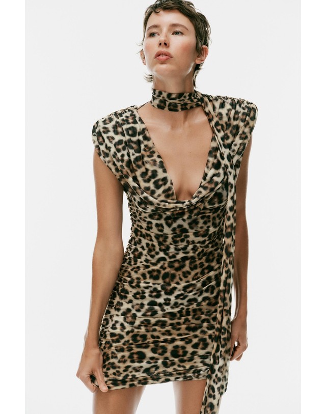 자라 자라 애니멀 프린트 스카프 미니 원피스 7849/400/051 LEOPARD 멀티컬러 착용컷