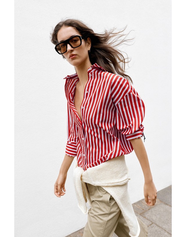 자라 자라 스트라이프 긴팔 셔츠 3564/158/061 WHITE / RED 멀티컬러 착용컷