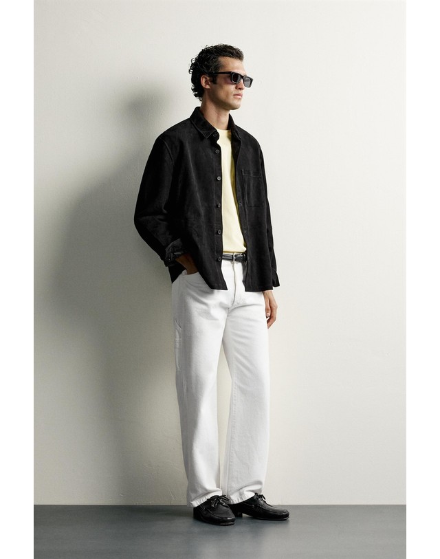 자라 자라 스웨이드 레더 오버셔츠 5388/402/030 BLUE/BLACK 블랙 착용컷