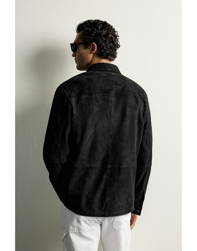 자라 자라 스웨이드 레더 오버셔츠 5388/402/030 BLUE/BLACK 블랙 착용컷