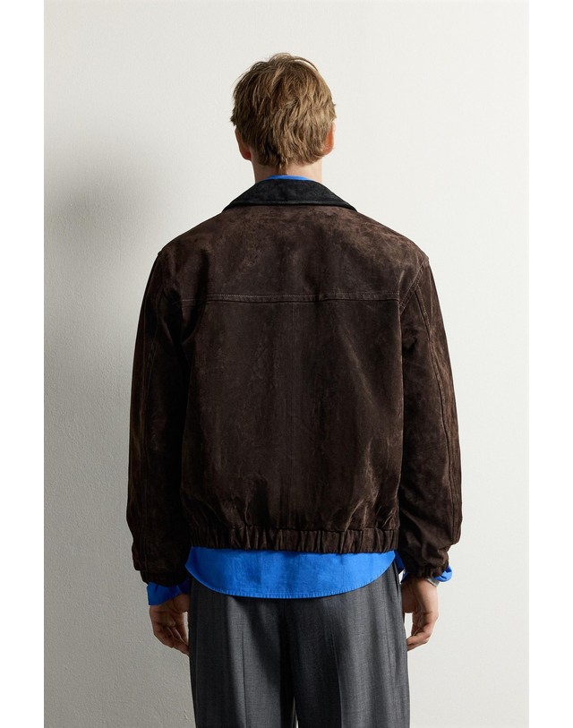 자라 자라 스웨이드 레더 배색 칼라 자켓 8281/114/700 BROWN 초콜릿 착용컷