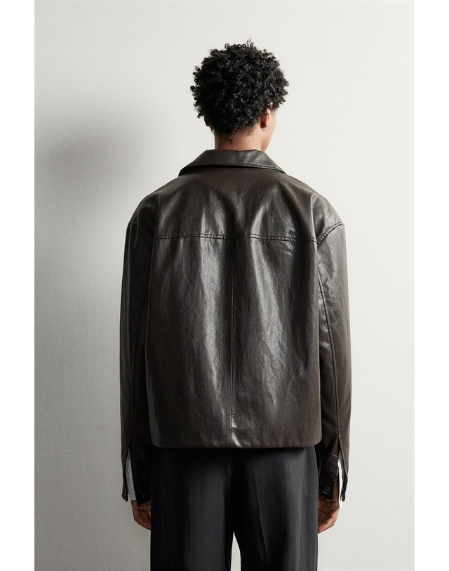 자라 자라 가죽 이펙트 크롭 버튼 자켓 2949/800/700 BROWN 초콜릿 착용컷