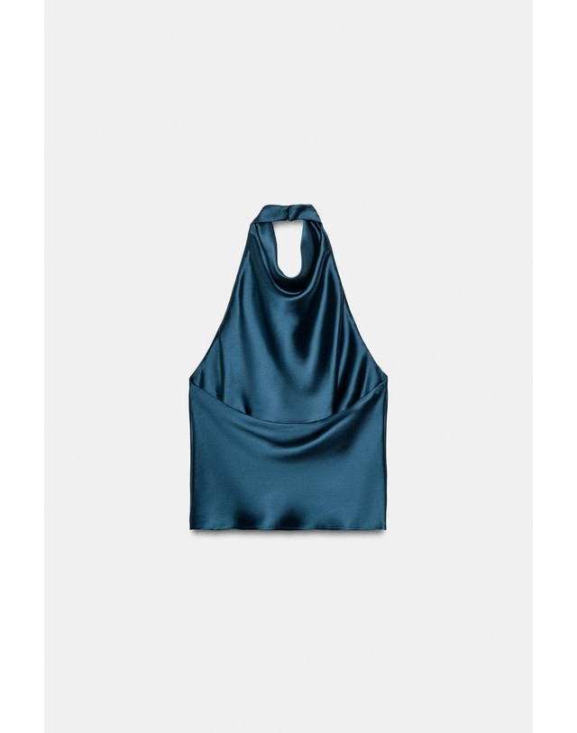 자라 자라 새틴 홀터넥 오픈백 민소매 탑 7092/625/401 NAVY BLUE 블루 착용컷