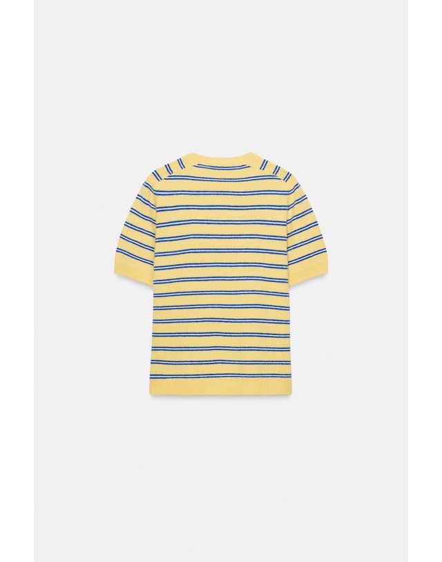 자라 자라 스트라이프 100% 울 반팔 스웨터 2893/100/300 YELLOW 노랑 착용컷