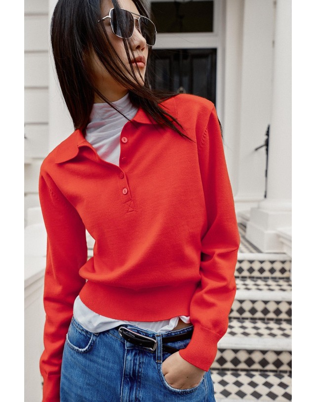 자라 자라 숄더패드 폴로넥 니트 스웨터 5536/102/675 RED / ORANGE 레드 착용컷