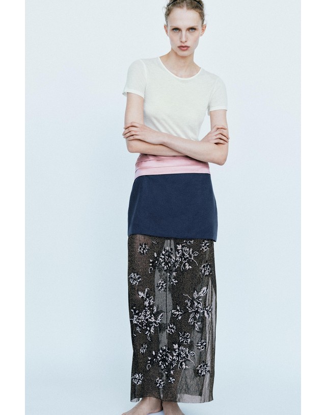 자라 자라 비즈 슬릿 미디 스커트 0392/702/418 BLUE MARL 네이비 착용컷
