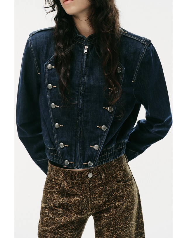 자라 자라 버튼 크롭 데님 자켓 0695/272/443 DARK INDIGO 네이비 착용컷