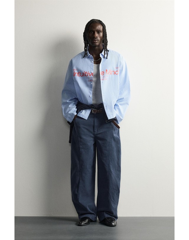 자라 자라 스트라이프 텍스트 긴팔 셔츠 6085/308/104 STRIPED 블루 착용컷