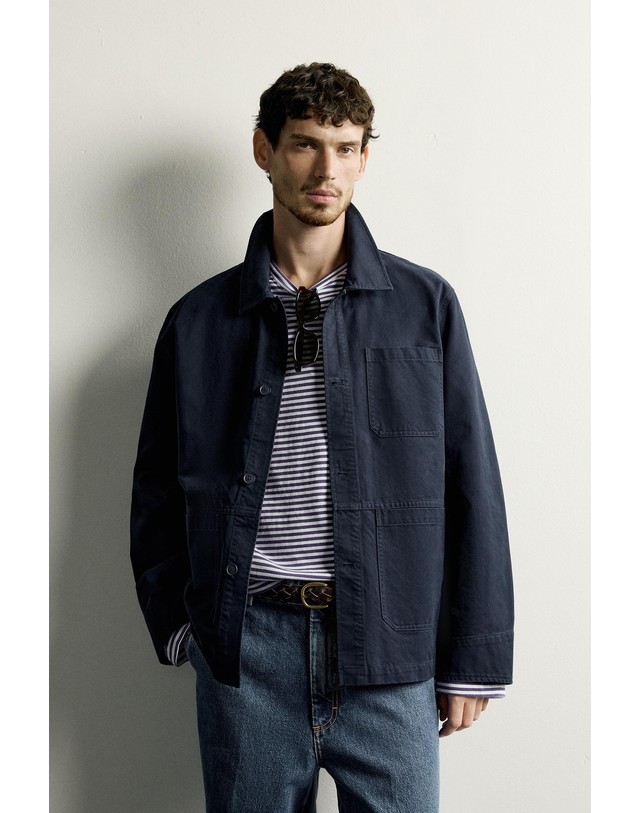 자라 자라 레귤러핏 포켓 코튼 오버셔츠 1437/201/401 NAVY BLUE 네이비 착용컷