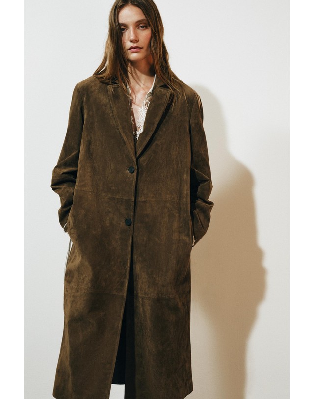 자라 자라 100% 레더 롱 코트 2969/065/515 OLIVE GREEN 카키 착용컷