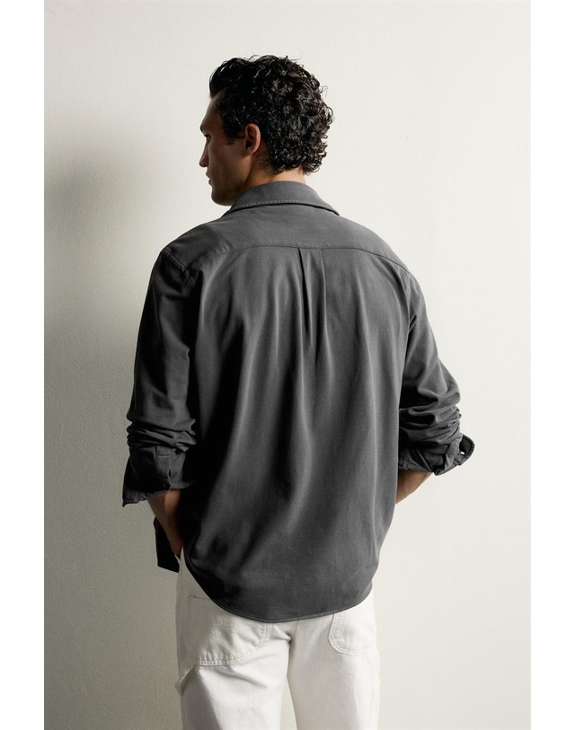 자라 자라 레귤러핏 워시드 피케 긴팔 셔츠 4087/516/807 ANTHRACITE GREY 그레이 착용컷