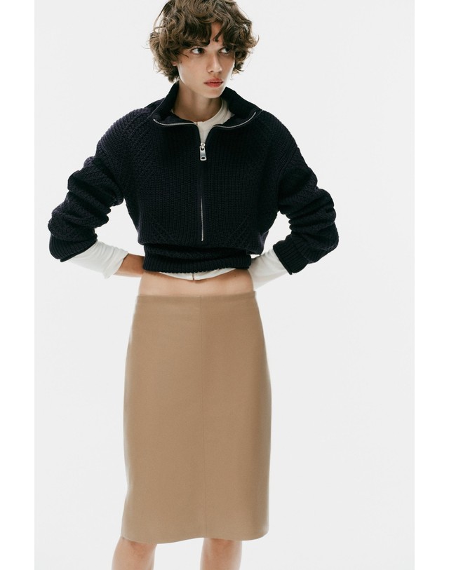 자라 자라 텍스처 하이넥 집업 니트 스웨터 6771/200/401 NAVY BLUE 네이비 착용컷