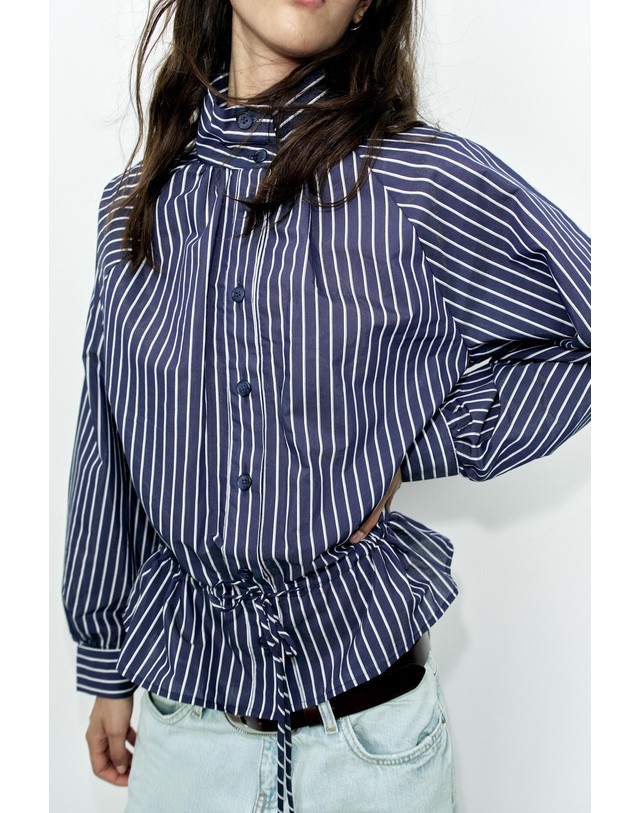 자라 자라 스트라이프 하이넥 긴팔 셔츠 3293/158/043 NAVY / WHITE 멀티컬러 착용컷