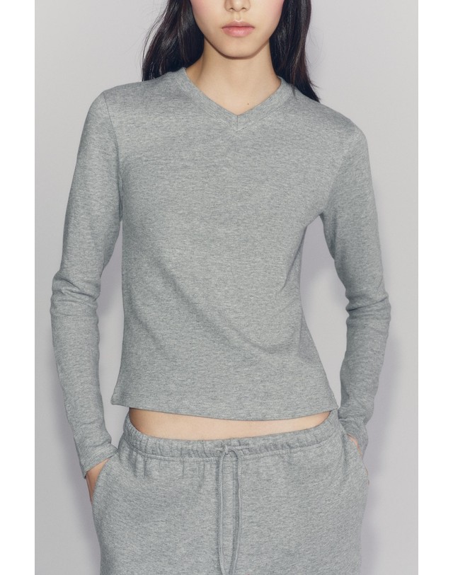자라 자라 브이넥 레귤러핏 긴팔 티셔츠 4786/463/802 GREY 그레이 착용컷