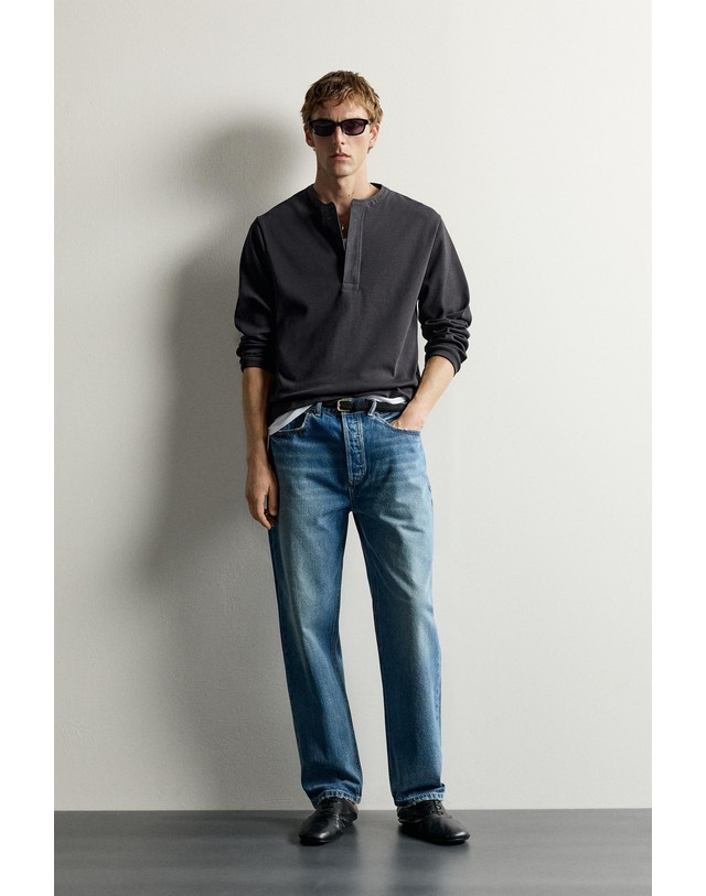 자라 자라 골지 헨리넥 긴팔 티셔츠 5584/308/422 DARK NAVY 네이비 착용컷
