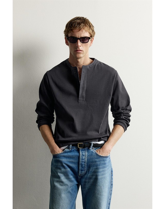 자라 자라 골지 헨리넥 긴팔 티셔츠 5584/308/422 DARK NAVY 네이비 착용컷
