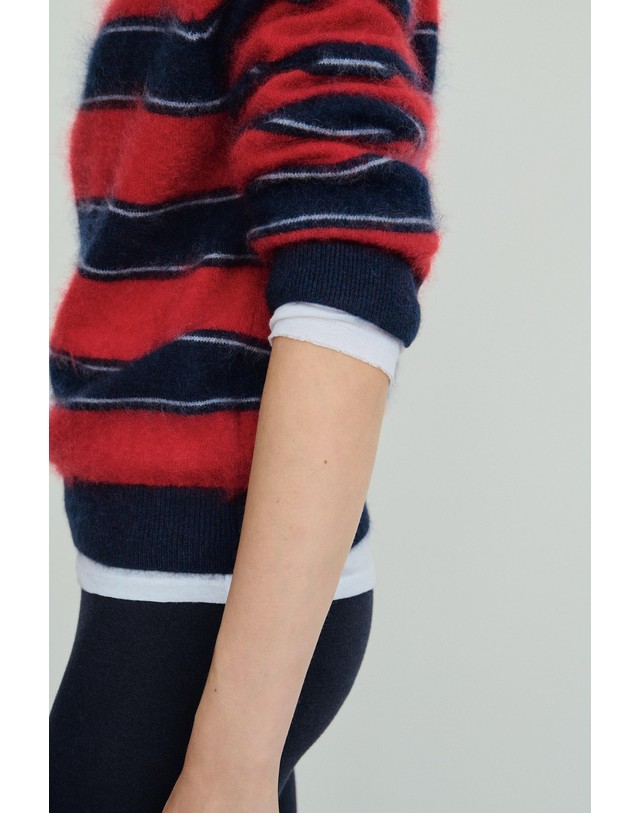자라 자라 스트라이프 울 폴로 니트 스웨터 9598/118/076 RED/NAVY 멀티컬러 착용컷