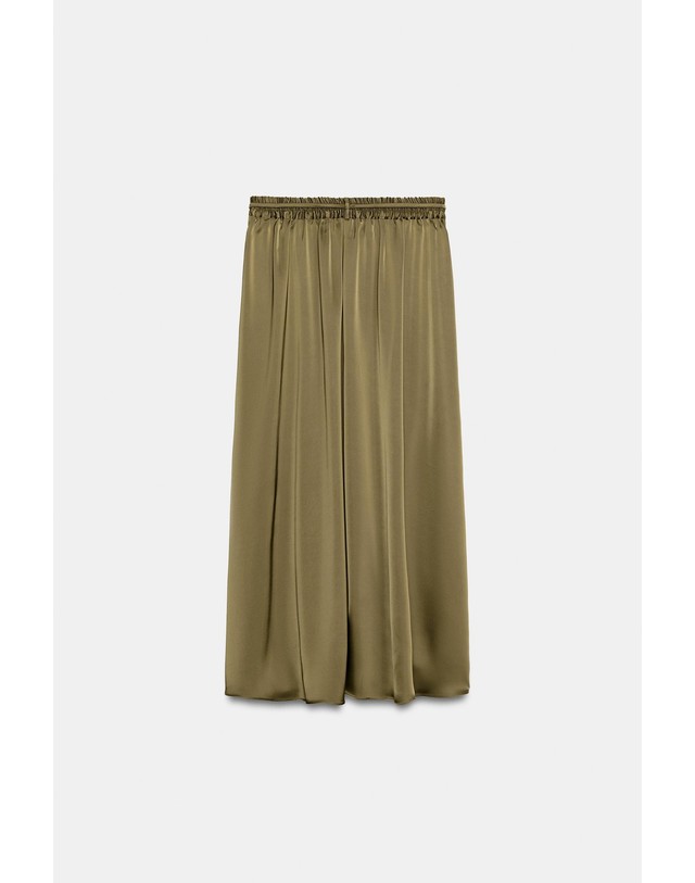 자라 자라 새틴 벨트 미디 스커트 8047/625/528 DARK OLIVE 카키 착용컷